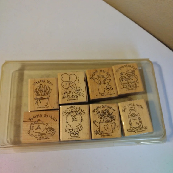 Stampin' Up! Lot Of 2 Wood Rubber Stamps -Cheery Chat + Card Making Crafting - Picture 4 of 5